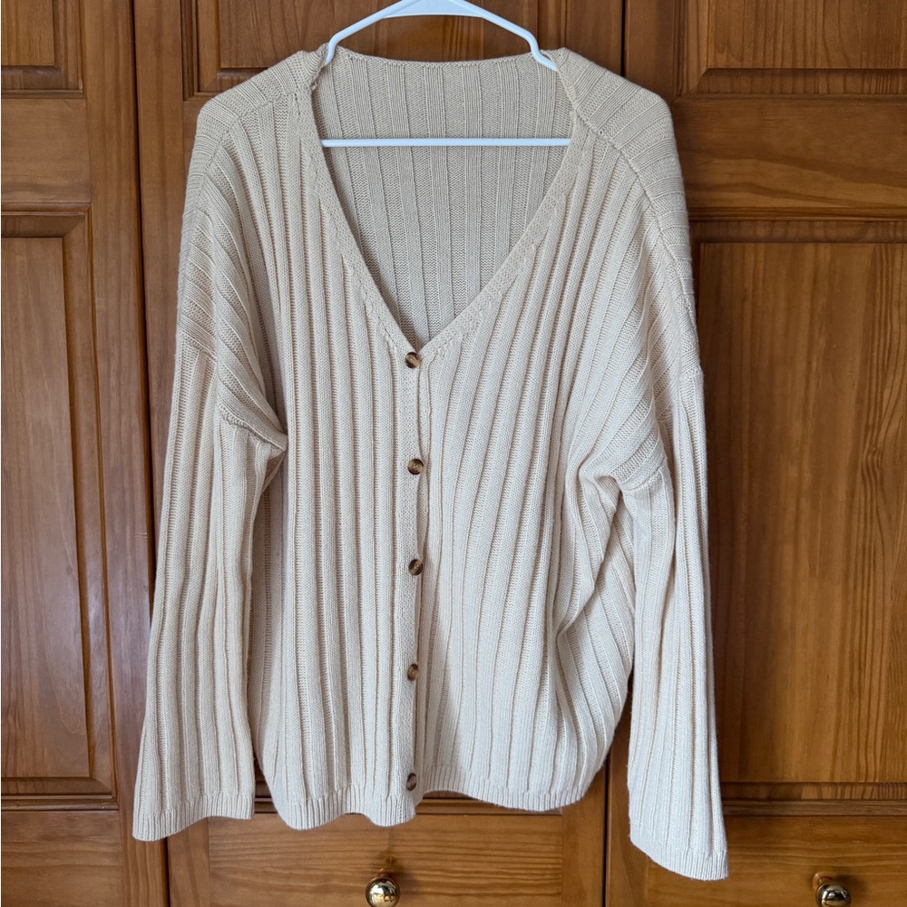 SHEIN Cream Ribbed Button-Up Cardigan